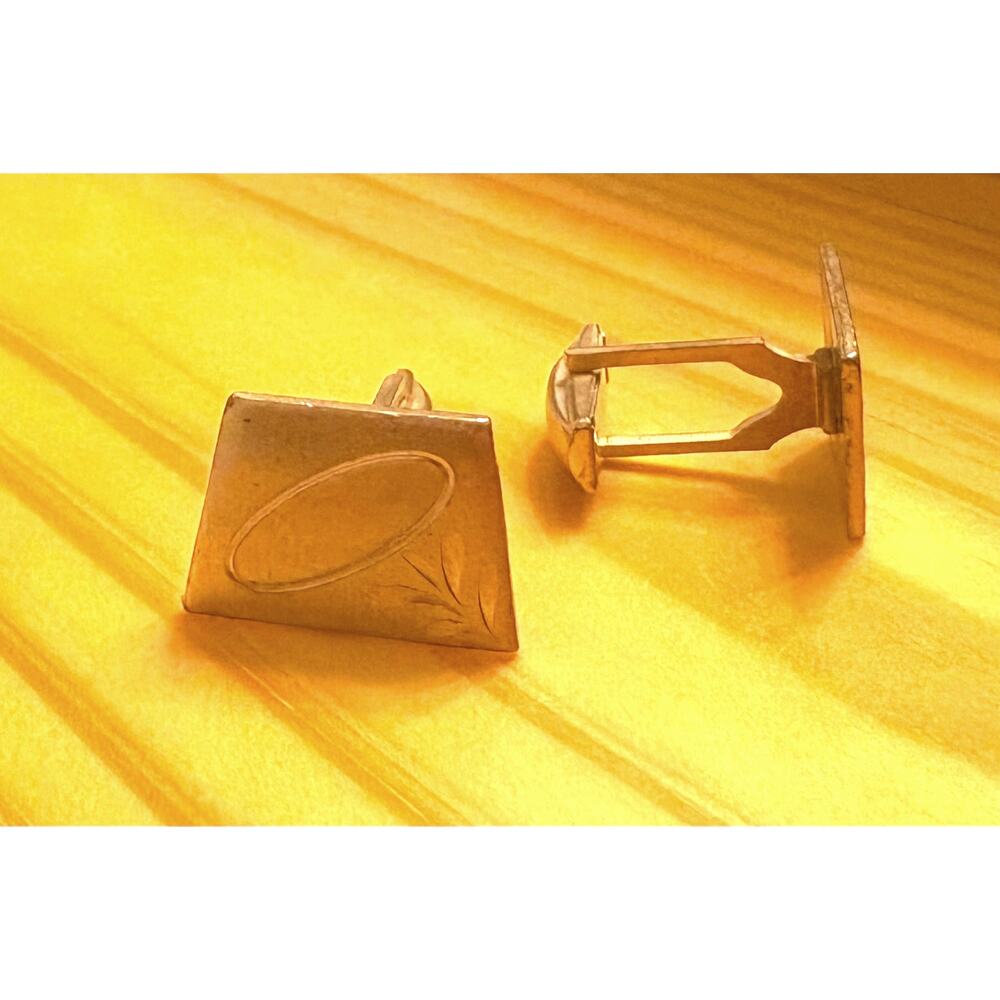 Vintage Mid Century Modern Etched Gold Tone Cufflinks